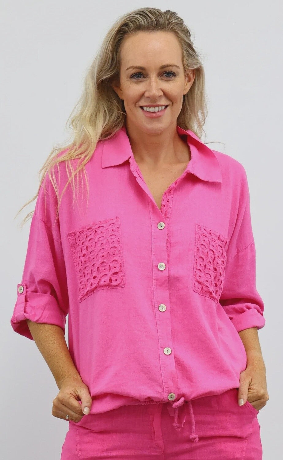 Fabuler Laced Linen Top