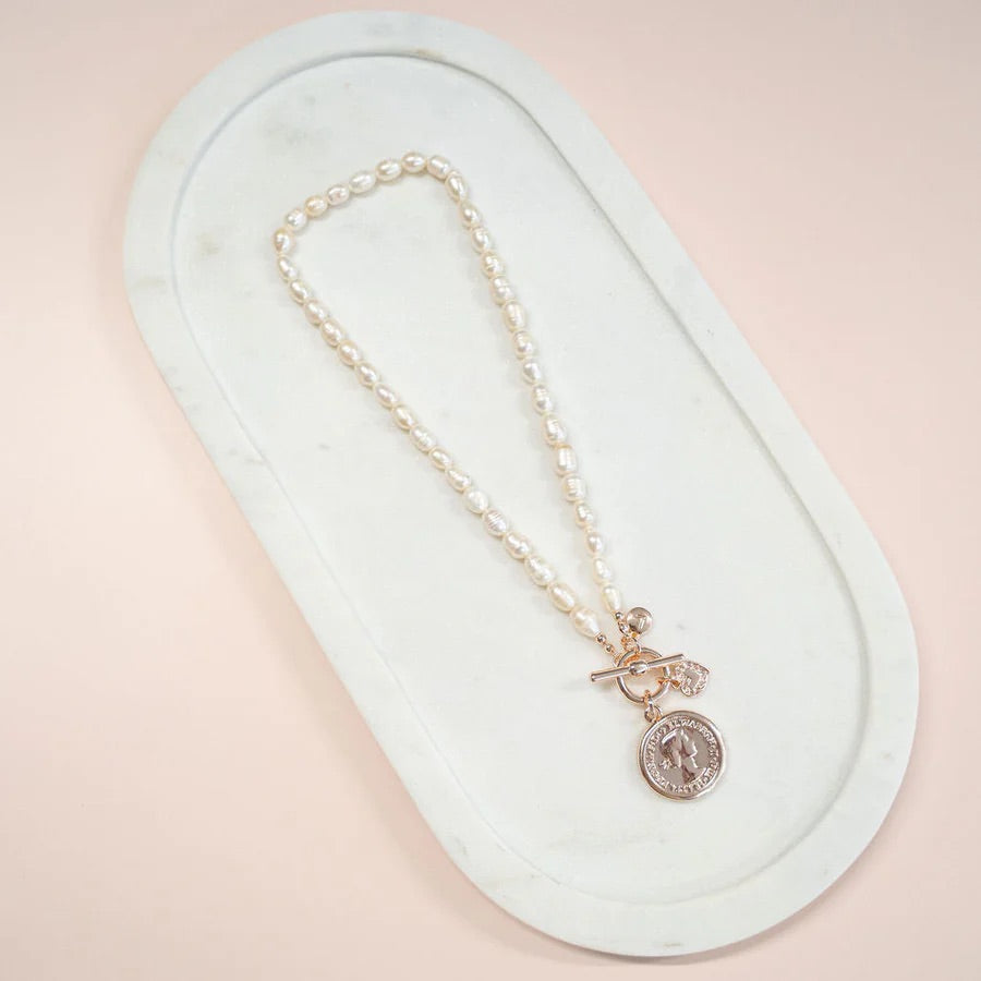 LillyCo Coin + Pearl Short Necklace L1864