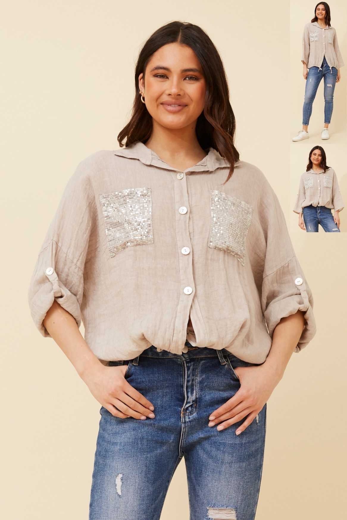 Bottega Moda sequin pocket shirt T516617