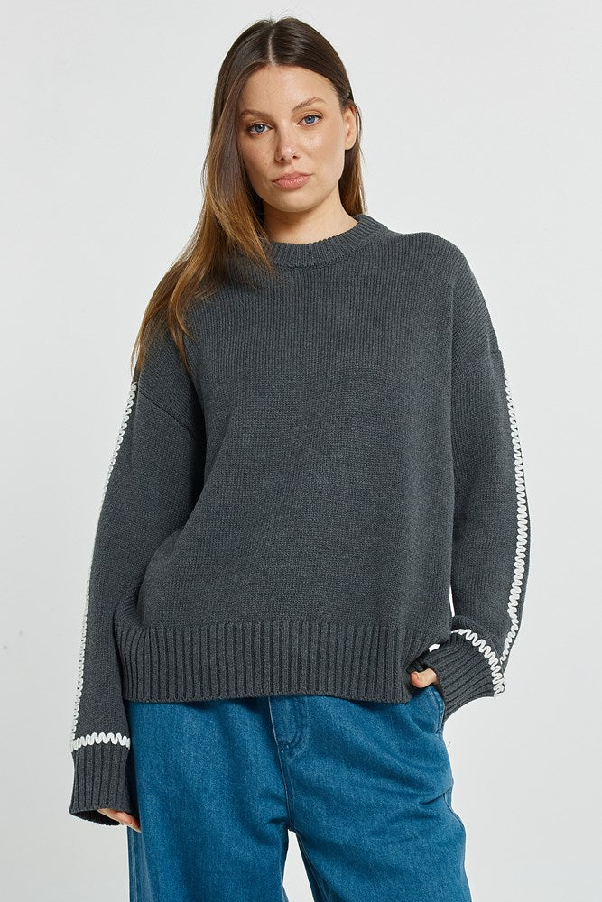 Betty Basics Contrast Stitch Sweater BB4126
