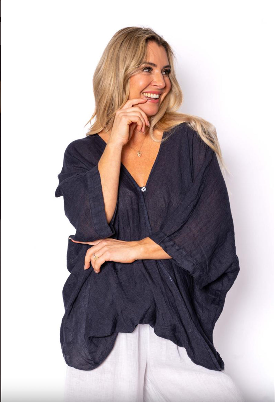 Italian Closet Dozza Batwing Linen Top 86068