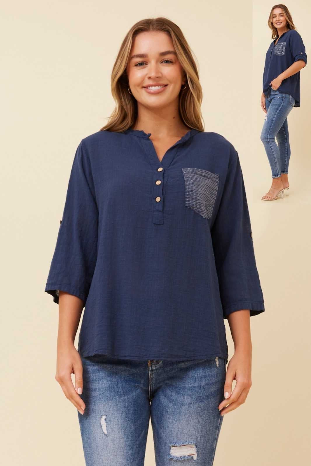 Bottega Moda Sequin Pocket Top T521375