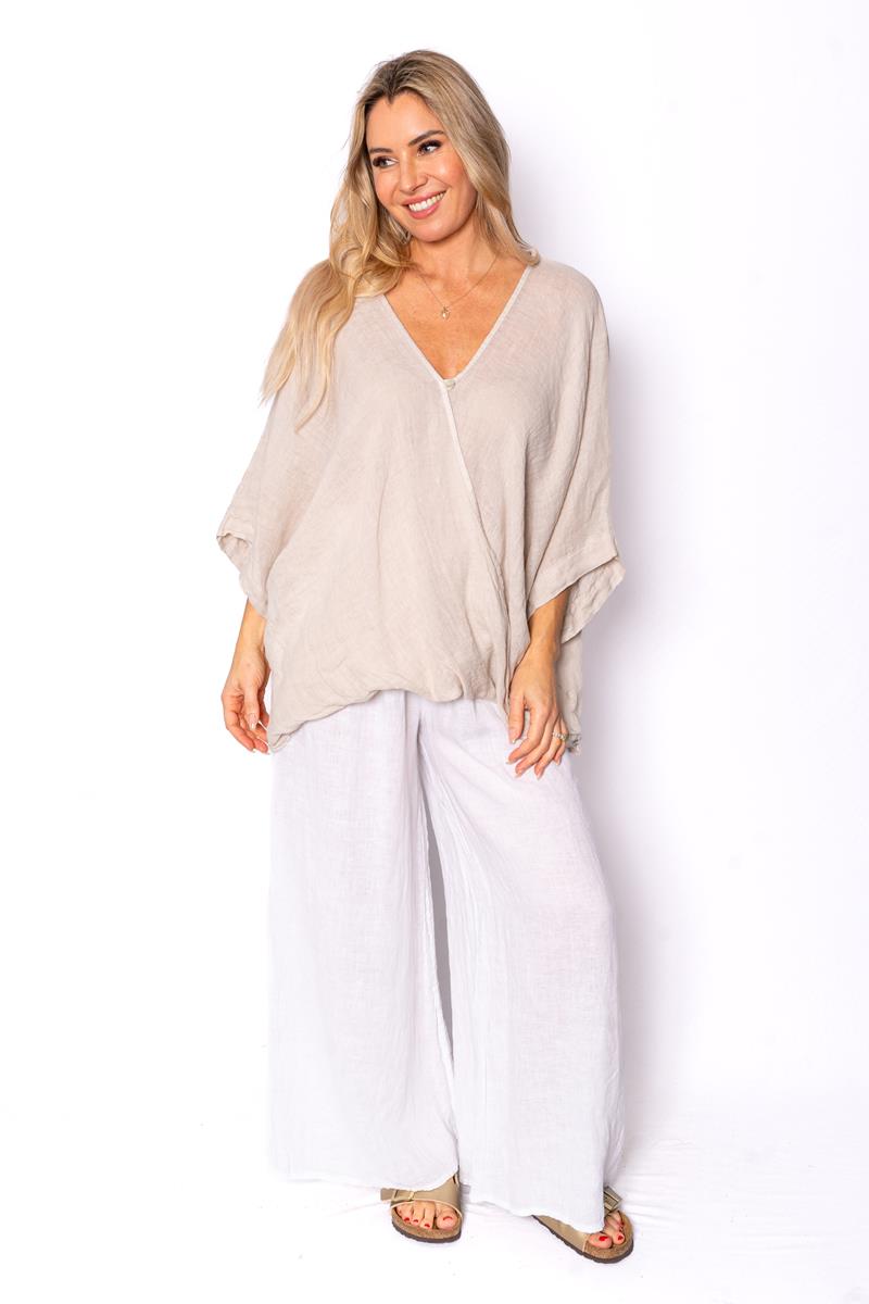 Italian Closet Dozza Batwing Linen Top 86068