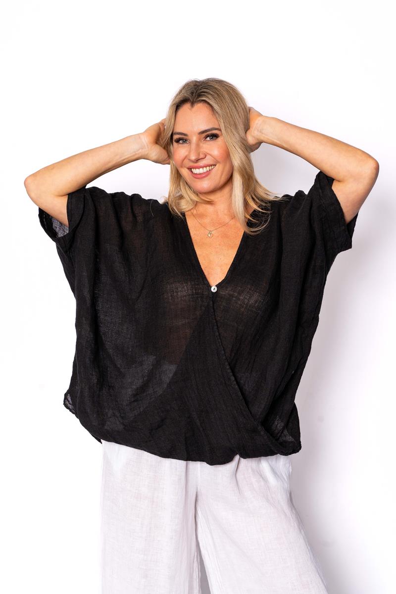 Italian Closet Dozza Batwing Linen Top 86068
