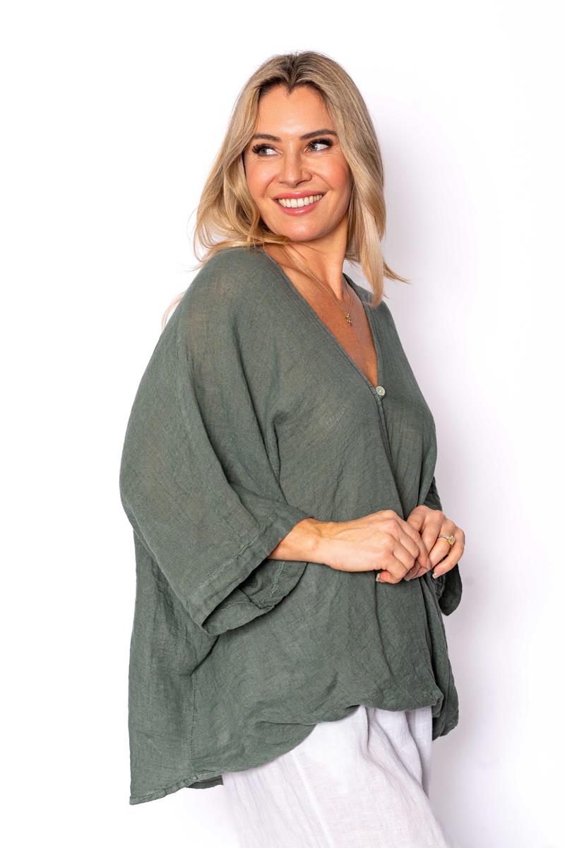 Italian Closet Dozza Batwing Linen Top 86068
