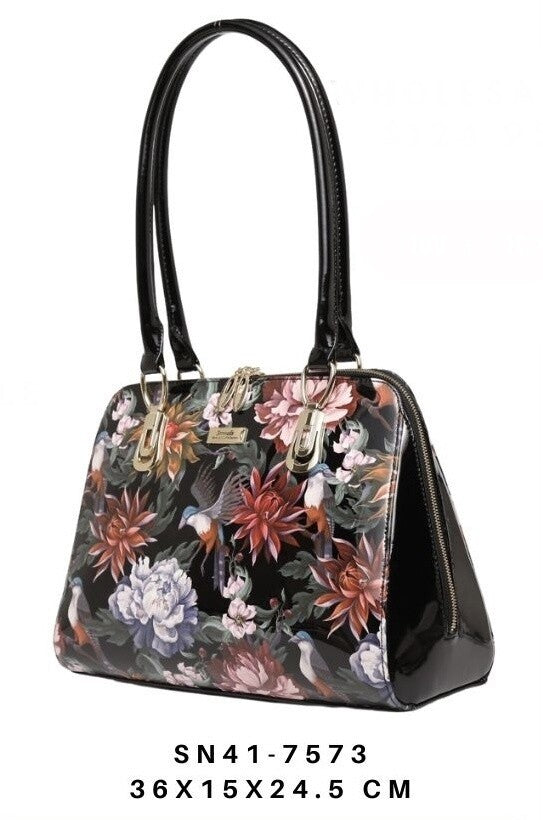 Serenade vintage bird patent leather handbag SN4-7573