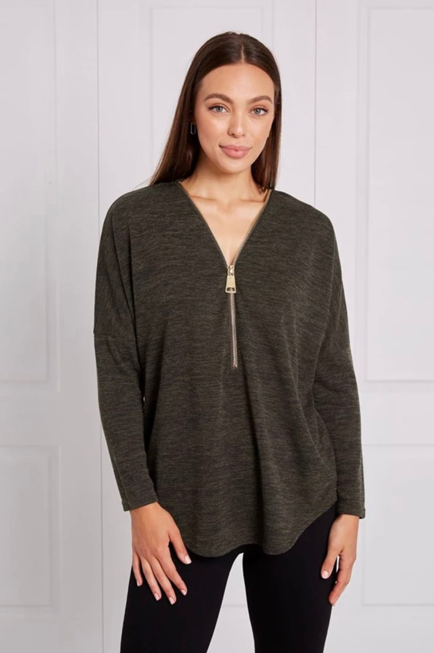 Caroline Morgan Curved Zip Knit Top