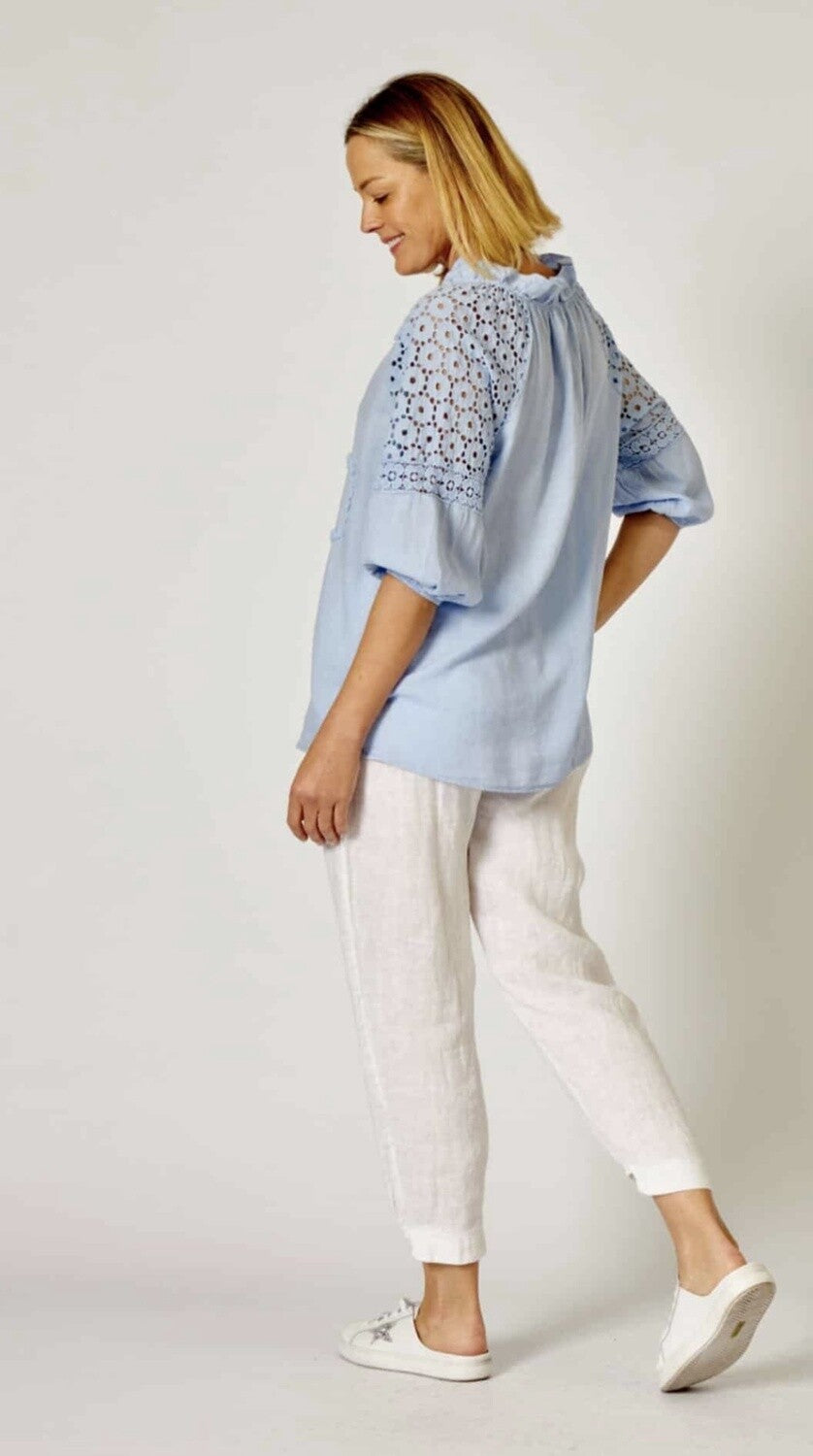 La Strada Circle Embroidered Linen Top LSP23-584