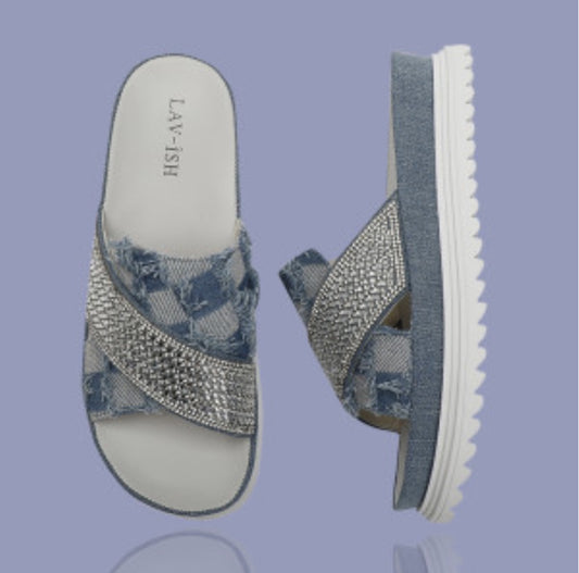 Lavish Denim PU Leather Slides LVSDL0723