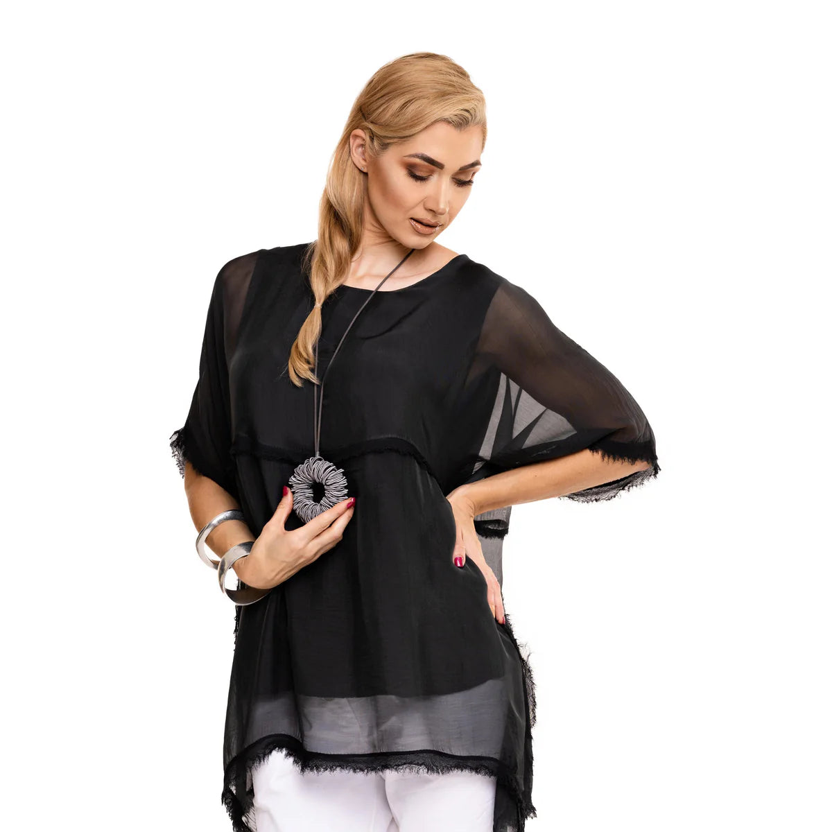 Imagine Lennox Frayed Silk Top