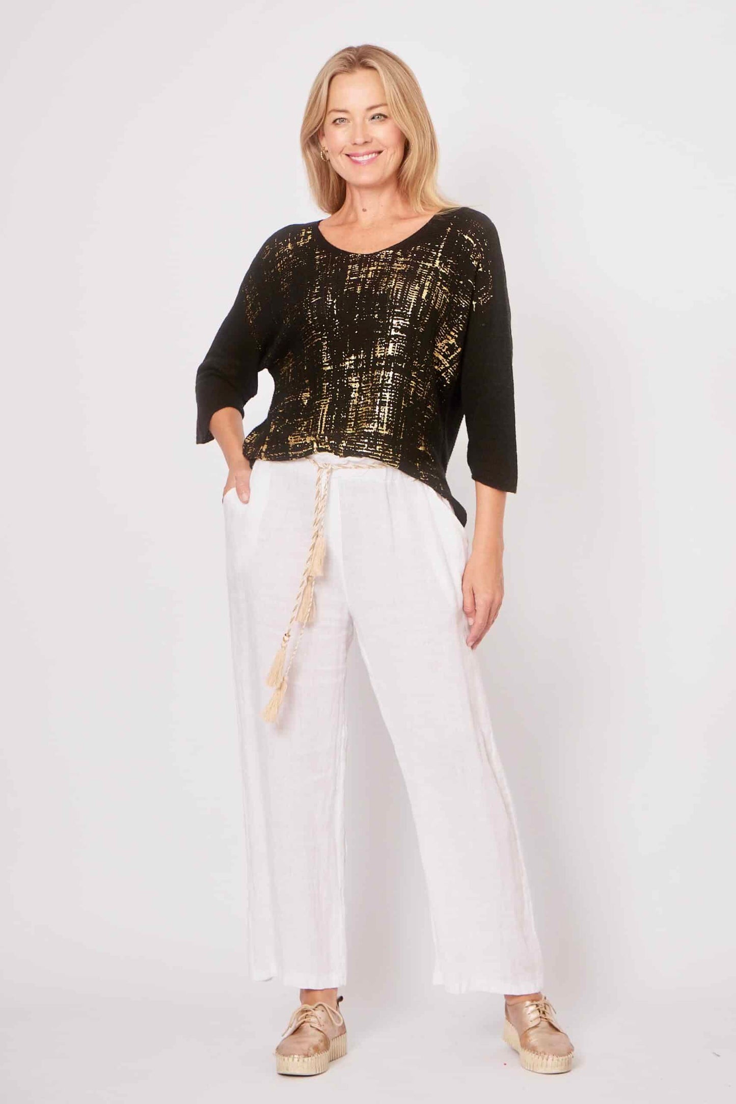 La Strada Gold Foil Knit Top LSJP25-402
