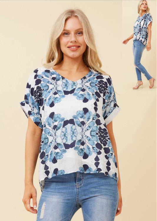 Caroline Morgan Floral V Neck Top T519696