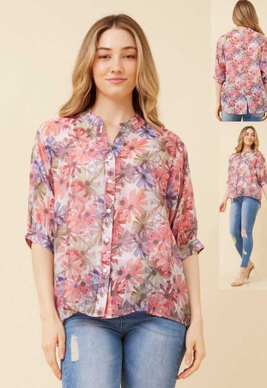 Caroline Morgan Floral Button Back T522327