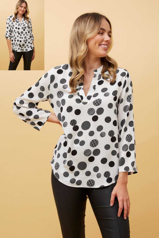 Caroline Morgan 3/4 Roll up Sleeve Polka Dot Blouse T516590