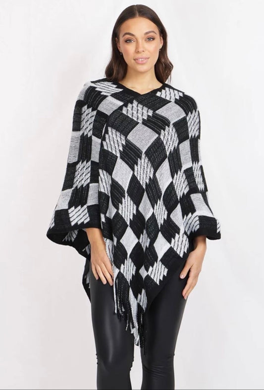 Caroline Morgan Checkered Poncho