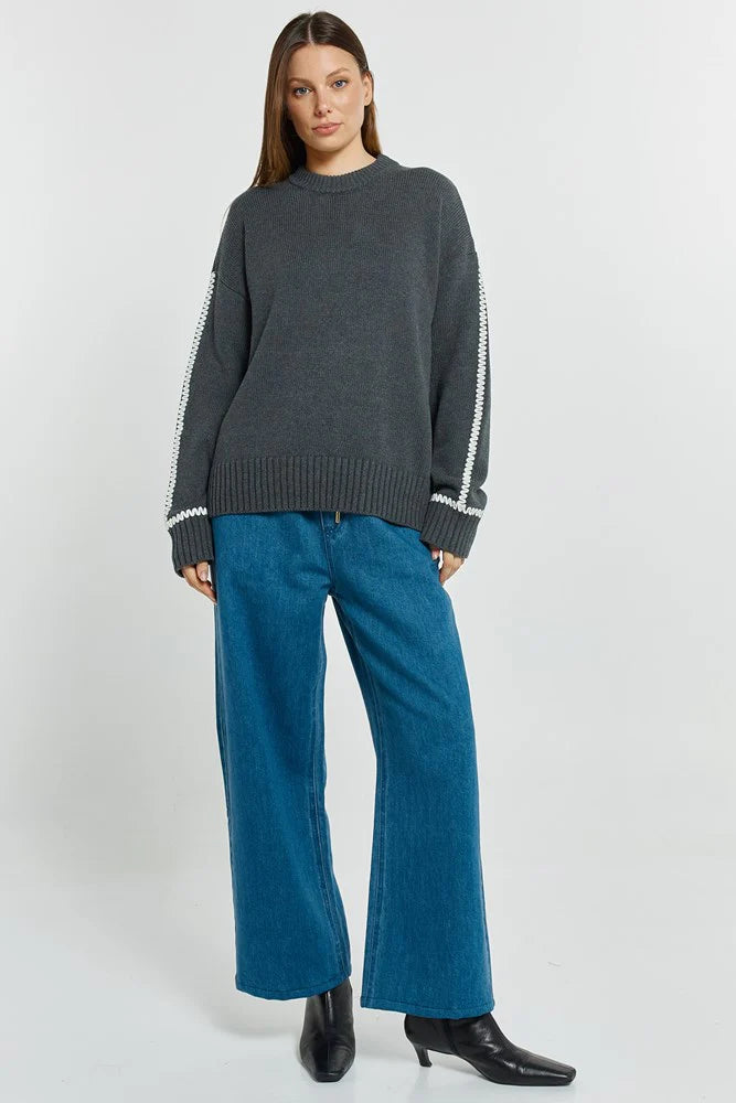 Betty Basics Contrast Stitch Sweater BB4126