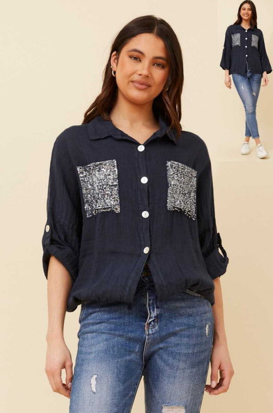Bottega Moda sequin pocket shirt T516617