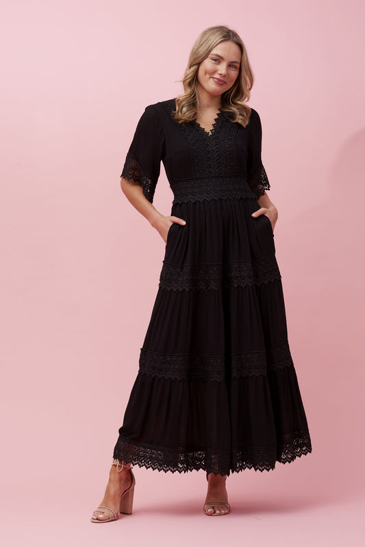 Caroline Morgan Lace Trim Dress D512419