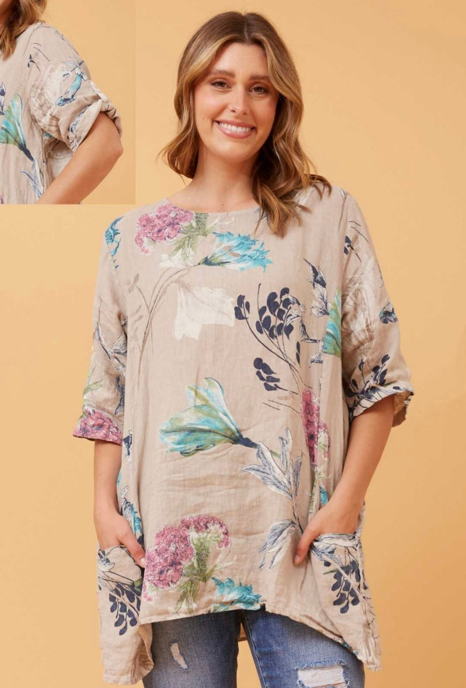 Bottega Moda Floral Linen Top T518788