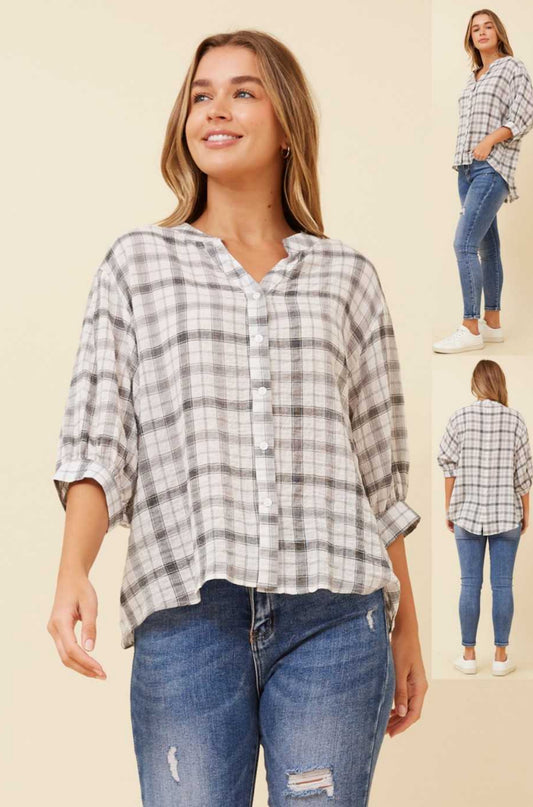 Caroline Morgan Check Button Up T520616