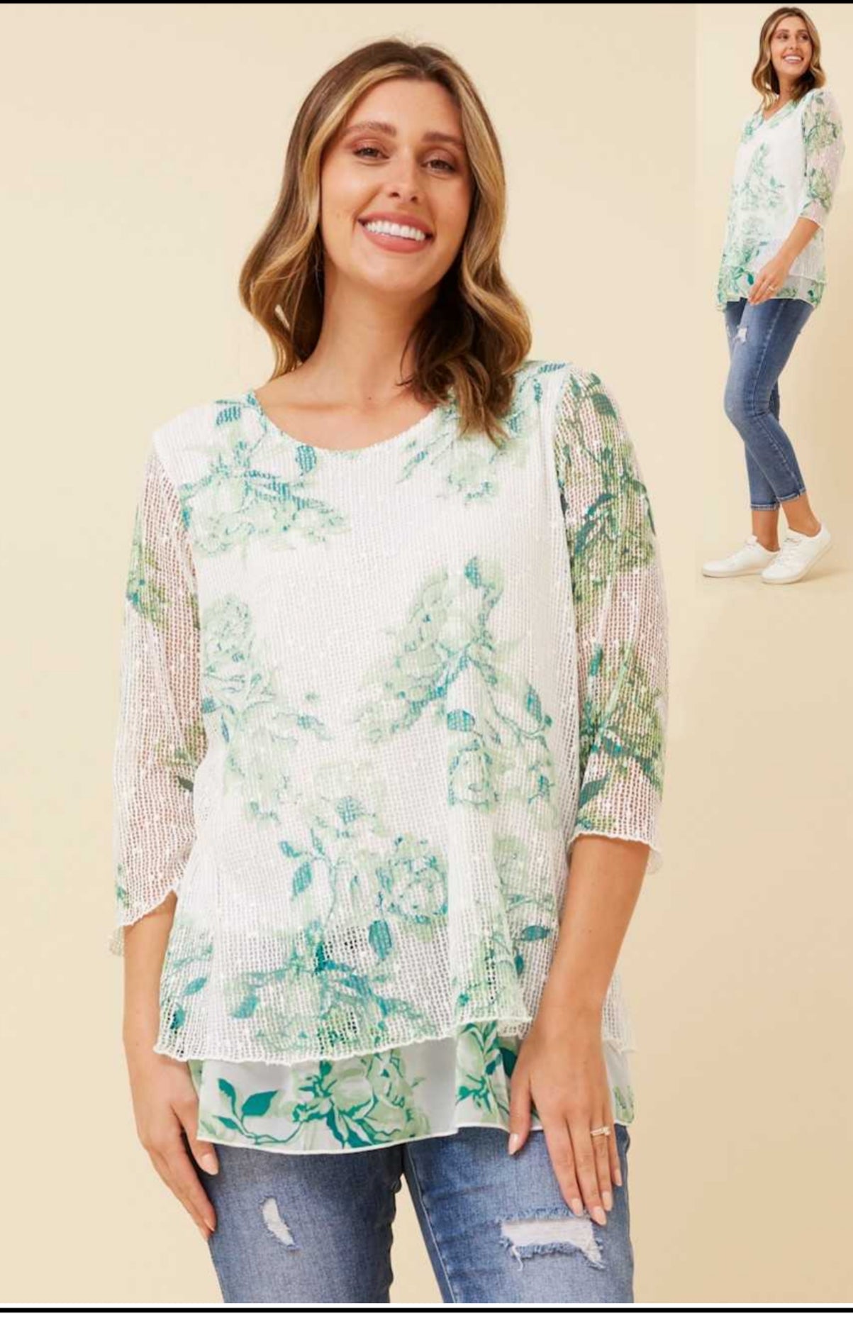 Caroline Morgan Mesh Printed Top T521200