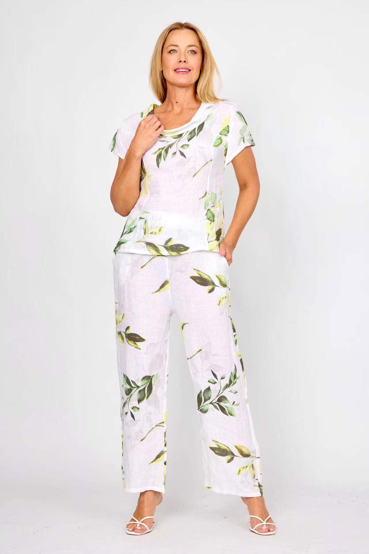La Strada Leaf Linen Pants LSP25-643