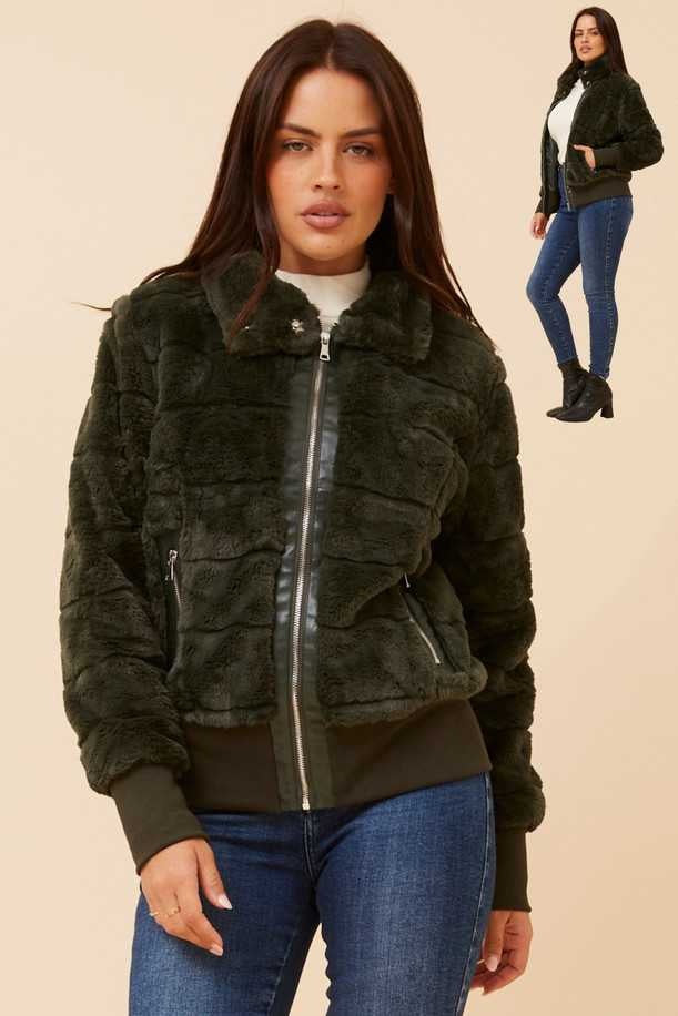 Caroline Morgan Fur Bomber Jacket J515278