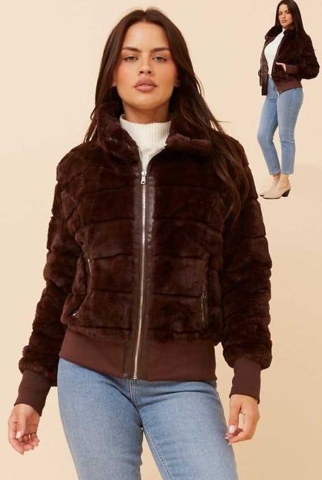 Caroline Morgan Fur Bomber Jacket J515278