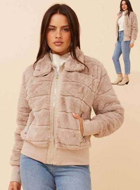 Caroline Morgan Fur Bomber Jacket J515278