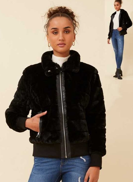 Caroline Morgan Fur Bomber Jacket J515278
