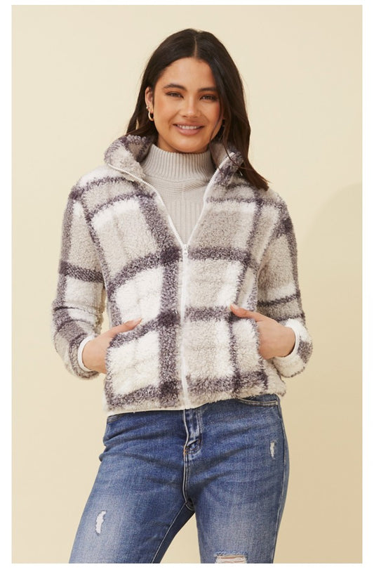 Caroline Morgan Check Teddy Jacket J520965